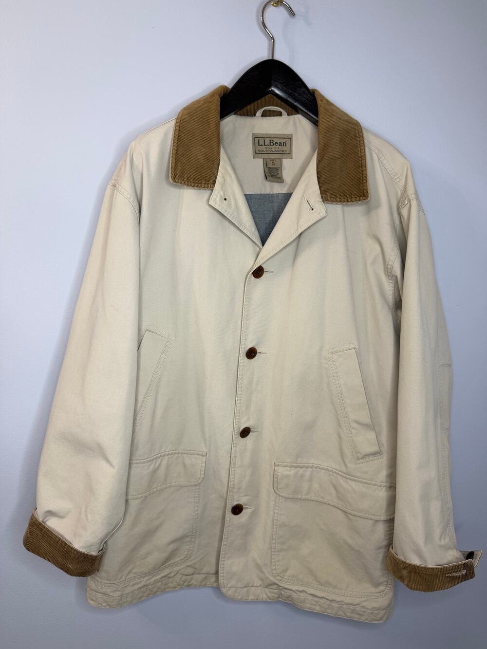L.L. Bean Men's Field Chore Barn Coat Jacket Beige Corduroy Collar & Cuff XL